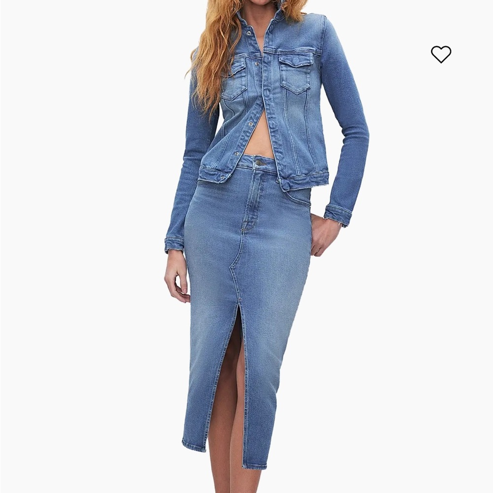 Good American Denim Slit-Front Midi-Skirt